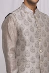 Ekam By Manish_Grey Semi Silk Moonga Printed Floral Bundi And Shirt Set  _at_Aza_Fashions