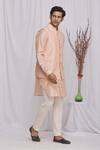 Ekam By Manish_Peach Semi Silk Moonga Floral Print Bundi And Kurta Set_Online_at_Aza_Fashions