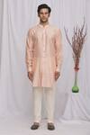 Shop_Ekam By Manish_Peach Semi Silk Moonga Floral Print Bundi And Kurta Set_Online_at_Aza_Fashions