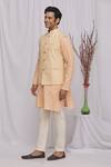 Ekam By Manish_Peach Semi Silk Moonga Floral Print Bundi And Kurta Set_Online_at_Aza_Fashions