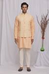 Buy_Ekam By Manish_Peach Semi Silk Moonga Floral Print Bundi And Kurta Set_Online_at_Aza_Fashions