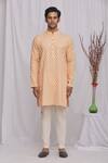 Shop_Ekam By Manish_Peach Semi Silk Moonga Floral Print Bundi And Kurta Set_Online_at_Aza_Fashions