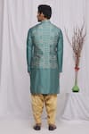 Shop_Ekam By Manish_Blue Semi Silk Moonga Printed Geometric Nehru Jacket  _at_Aza_Fashions