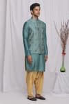 Ekam By Manish_Blue Semi Silk Moonga Printed Geometric Nehru Jacket  _Online_at_Aza_Fashions