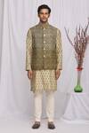 Shop_Ekam By Manish_Green Linen Printed Nehru Jacket_Online_at_Aza_Fashions