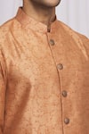 Ekam By Manish_Brown Semi Silk Moonga Printed Floral Nehru Jacket  _at_Aza_Fashions