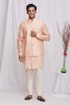 Buy_Ekam By Manish_Peach Semi Silk Moonga Printed Floral Nehru Jacket  _at_Aza_Fashions