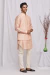 Buy_Ekam By Manish_Peach Semi Silk Moonga Printed Floral Nehru Jacket  _Online_at_Aza_Fashions