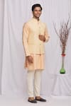 Ekam By Manish_Peach Semi Silk Moonga Printed Floral Nehru Jacket  _Online_at_Aza_Fashions