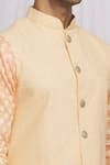 Ekam By Manish_Peach Semi Silk Moonga Printed Floral Nehru Jacket  _at_Aza_Fashions