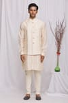 Shop_Ekam By Manish_White Semi Silk Moonga Printed Floral Nehru Jacket  _Online_at_Aza_Fashions