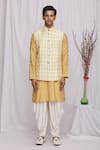 Shop_Ekam By Manish_White Semi Silk Moonga Printed Floral Nehru Jacket  _Online_at_Aza_Fashions