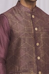 Ekam By Manish_Purple Semi Silk Moonga Printed Geometric Nehru Jacket  _at_Aza_Fashions