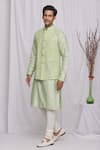 Buy_Ekam By Manish_Green Semi Silk Moonga Printed Floral Nehru Jacket  _at_Aza_Fashions