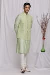 Ekam By Manish_Green Semi Silk Moonga Printed Floral Nehru Jacket  _Online_at_Aza_Fashions