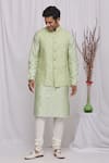 Buy_Ekam By Manish_Green Semi Silk Moonga Printed Floral Nehru Jacket  _Online_at_Aza_Fashions