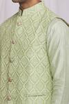 Ekam By Manish_Green Semi Silk Moonga Printed Floral Nehru Jacket  _at_Aza_Fashions