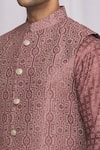 Ekam By Manish_Purple Semi Silk Moonga Printed Geometric Nehru Jacket _at_Aza_Fashions