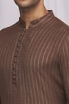 Ekam By Manish_Brown Cotton Silk Striped Kurta Set  _at_Aza_Fashions