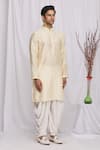 Ekam By Manish_White Semi Silk Moonga Floral Print Kurta Set_Online_at_Aza_Fashions