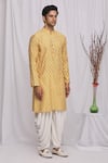 Ekam By Manish_Yellow Semi Silk Moonga Printed Floral Kurta Set  _Online_at_Aza_Fashions