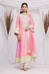 Buy_Ekta Singh_Pink Silk Embroidered Floral Round A-line Kurta Set  _at_Aza_Fashions