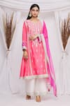 Buy_Ekta Singh_Pink Silk Embroidered Floral Motifs V Neck Kurta Set  _at_Aza_Fashions