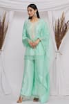 Buy_Ekta Singh_Green Silk Embroidered Floral Round Kurta Sharara Set  _at_Aza_Fashions