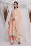 Buy_Ekta Singh_Peach Silk Embroidered Floral Round Kurta Pant Set  _at_Aza_Fashions