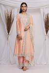 Ekta Singh_Peach Silk Embroidered Floral Round Kurta Pant Set  _Online_at_Aza_Fashions