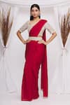 Buy_Ekta Singh_Red Chiffon Embroidered Floral Motifs Square Neck Saree With Blouse  _at_Aza_Fashions