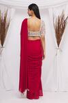 Shop_Ekta Singh_Red Chiffon Embroidered Floral Motifs Square Neck Saree With Blouse  _at_Aza_Fashions