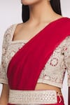 Ekta Singh_Red Chiffon Embroidered Floral Motifs Square Neck Saree With Blouse  _at_Aza_Fashions