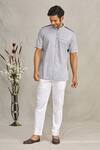 Buy_Ekam By Manish_Grey Italian Cotton Mandarin Collar Shirt _at_Aza_Fashions