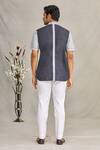 Shop_Ekam By Manish_Grey Italian Cotton Mandarin Collar Shirt _at_Aza_Fashions
