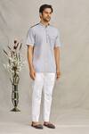 Ekam By Manish_Grey Italian Cotton Mandarin Collar Shirt _Online_at_Aza_Fashions