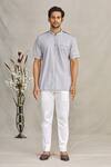 Buy_Ekam By Manish_Grey Italian Cotton Mandarin Collar Shirt _Online_at_Aza_Fashions