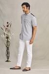 Shop_Ekam By Manish_Grey Italian Cotton Mandarin Collar Shirt _Online_at_Aza_Fashions