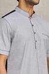 Ekam By Manish_Grey Italian Cotton Mandarin Collar Shirt _at_Aza_Fashions