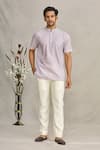 Buy_Ekam By Manish_Purple Cotton Linen Striped Shirt  _at_Aza_Fashions