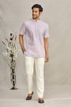 Buy_Ekam By Manish_Purple Cotton Linen Striped Shirt  _Online_at_Aza_Fashions