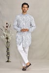 Buy_Ekam By Manish_White Cotton Printed Leaf Kurta  _at_Aza_Fashions