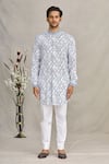 Shop_Ekam By Manish_White Cotton Printed Leaf Kurta  _Online_at_Aza_Fashions