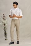 Buy_Ekam By Manish_Grey Cotton Plain Trouser  _at_Aza_Fashions