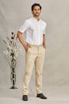 Buy_Ekam By Manish_Beige Cotton Plain Trouser  _at_Aza_Fashions