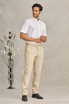 Shop_Ekam By Manish_Beige Cotton Plain Trouser  _at_Aza_Fashions