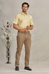 Ekam By Manish_Brown Cotton Plain Trouser  _Online_at_Aza_Fashions