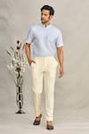 Buy_Ekam By Manish_Beige Cotton Plain Trouser  _at_Aza_Fashions