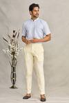 Shop_Ekam By Manish_Beige Cotton Plain Trouser  _at_Aza_Fashions