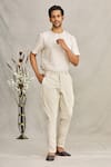 Buy_Ekam By Manish_Beige Cotton Plain Polo Trouser  _at_Aza_Fashions